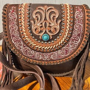 Montana West Brown and Tan Embroidered Crossbody Bag